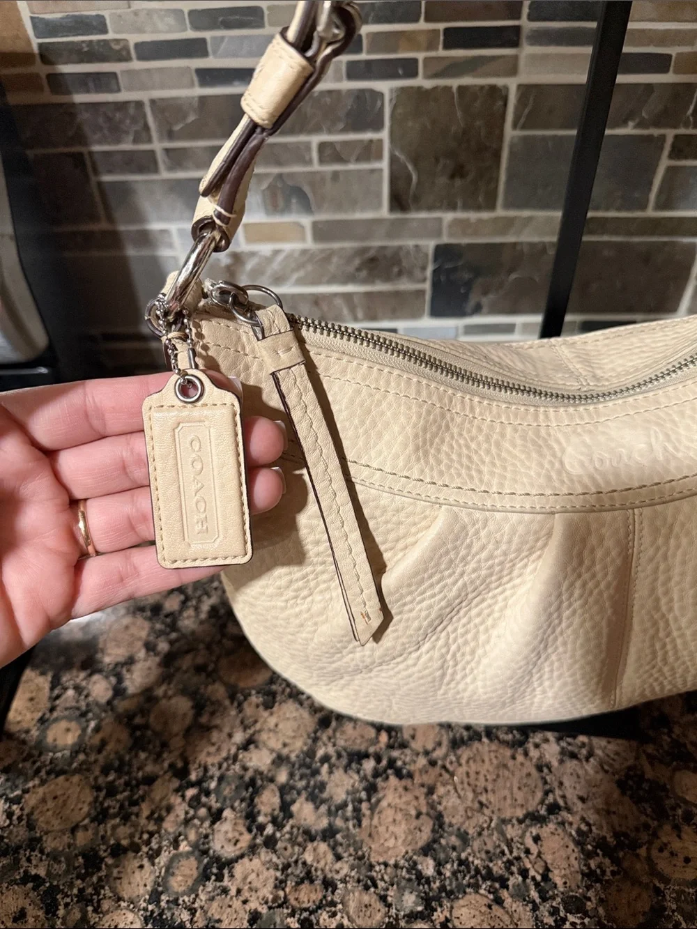 Coach Cream Pebbled Leather Hobo Bag